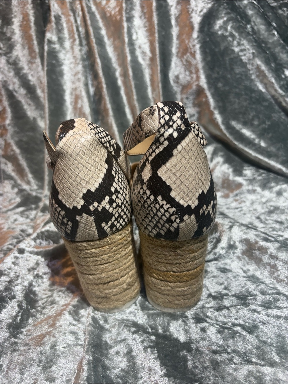 Nine West Beige Suede Snake Print Espadrille Wedges